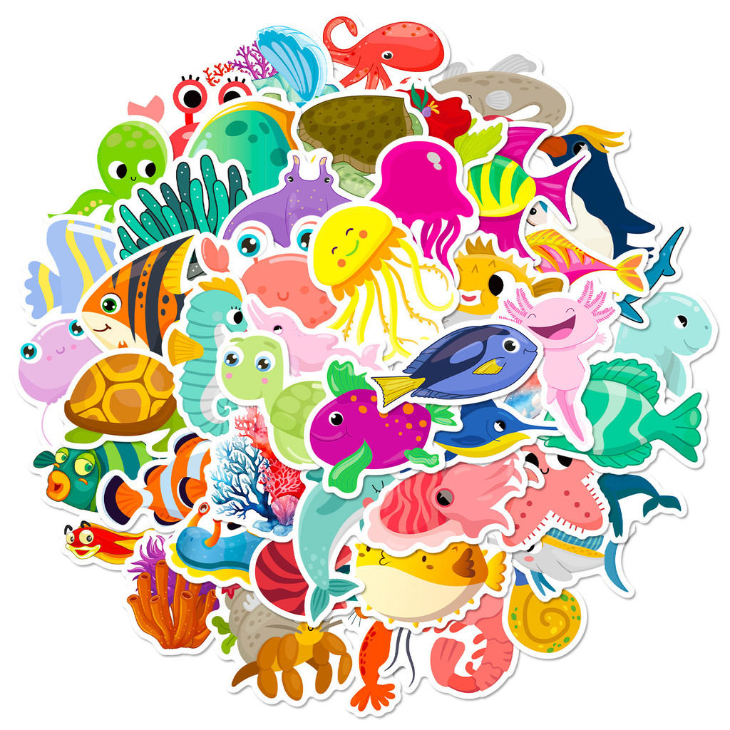 50Pcs Marine Life Stickers - C - Marine Aquarium Design 评论和价格